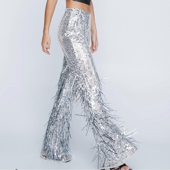 silver sequin fringe trousers - Picture 3 of 4